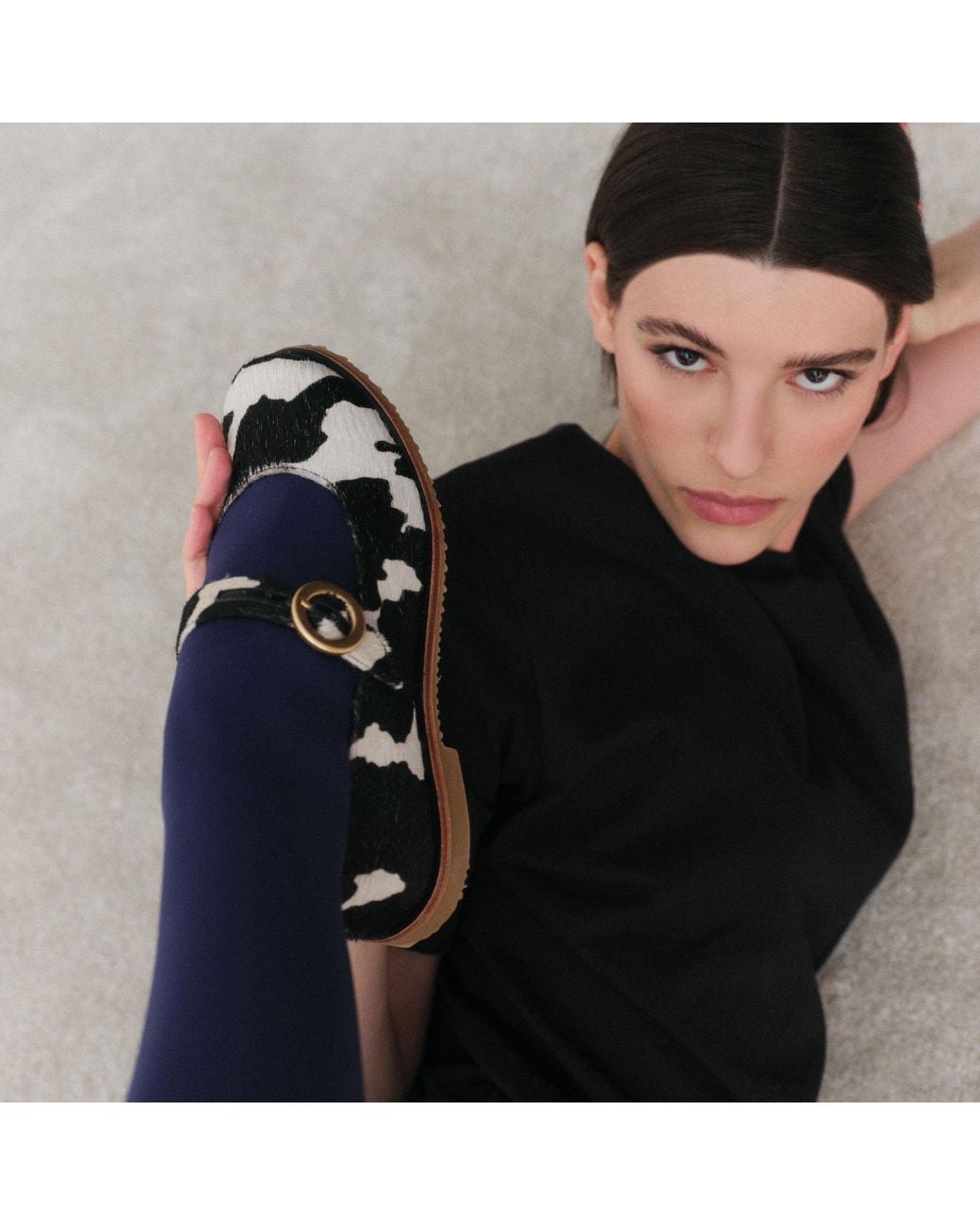 Mafalda Black Betina Cow-Print Mary Janes
