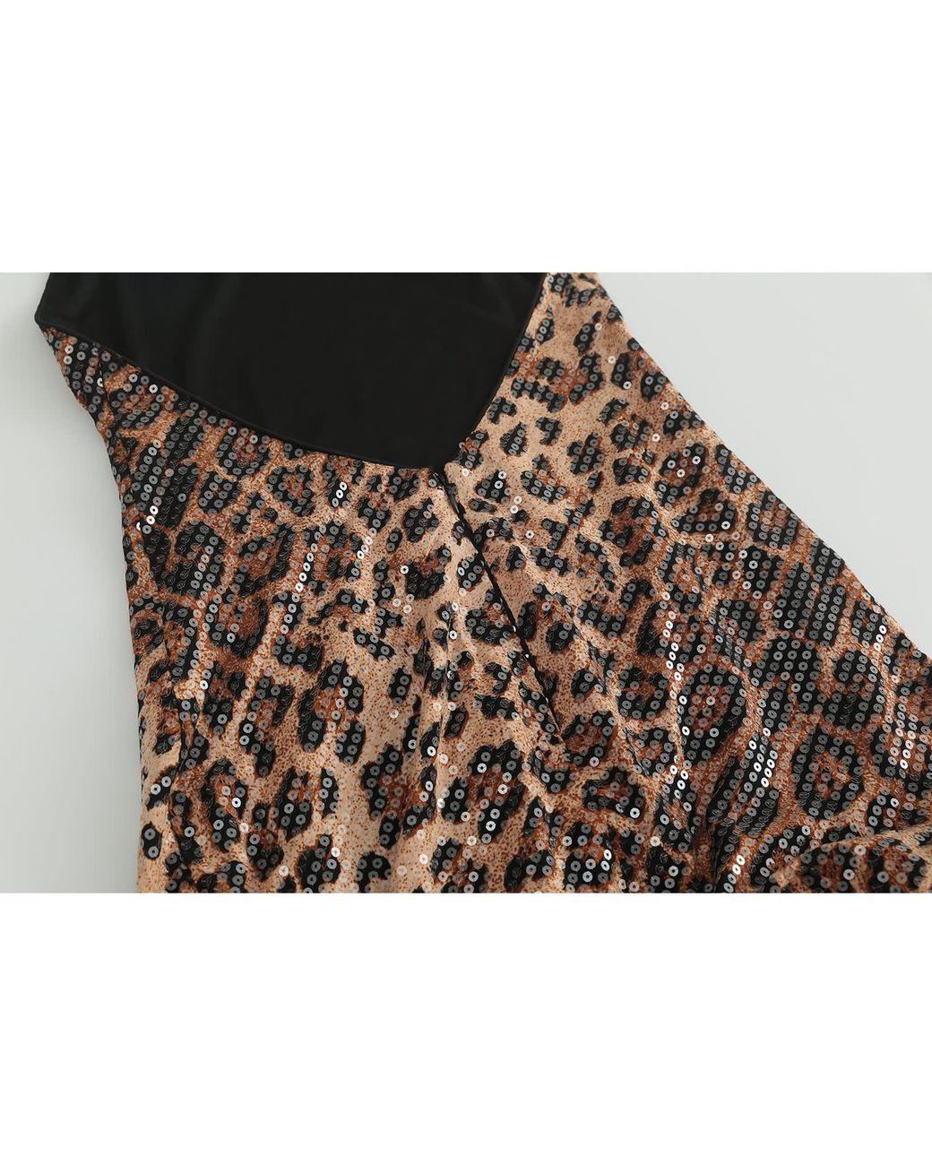 Aisl Brown Leopard Sequin Halter Maxi Dress