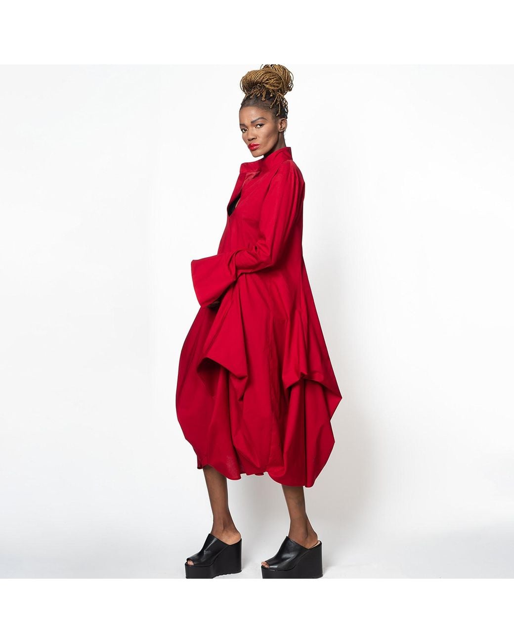 Metamorph Red Asymmetric Shirt Dress