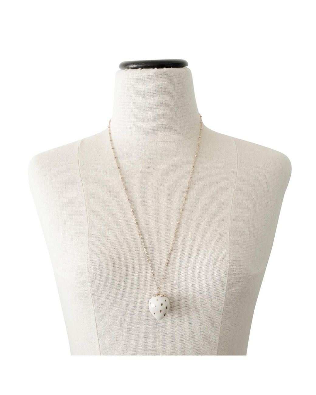 POPORCELAIN Metallic Golden White Porcelain Strawberry Necklace