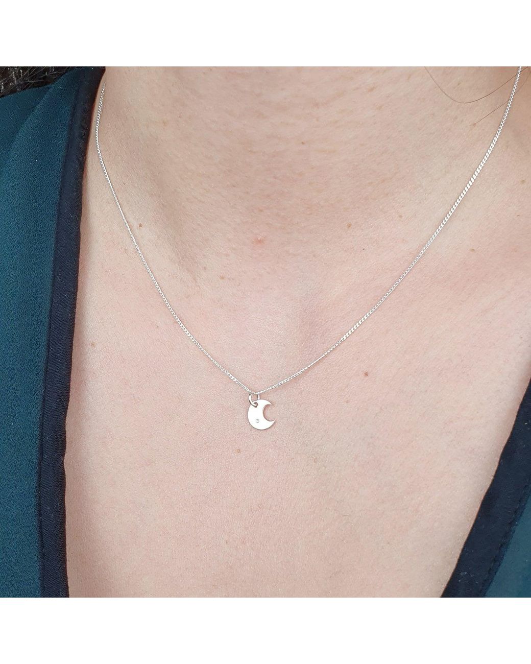 Harfi Metallic Crescent Moon Charm Wtih Star Sterling Necklace