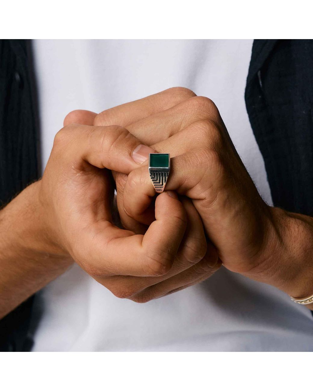 Charlotte's Web Jewellery Green Engraved Signet Ring for men
