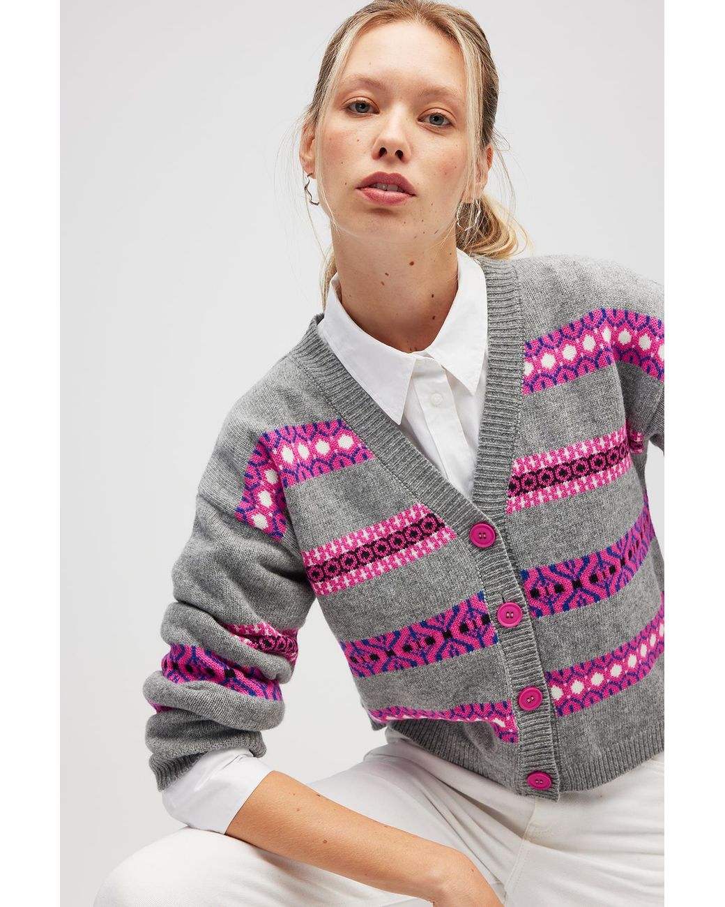 Peraluna Pink Sephora Jacquard Knit Cardigan