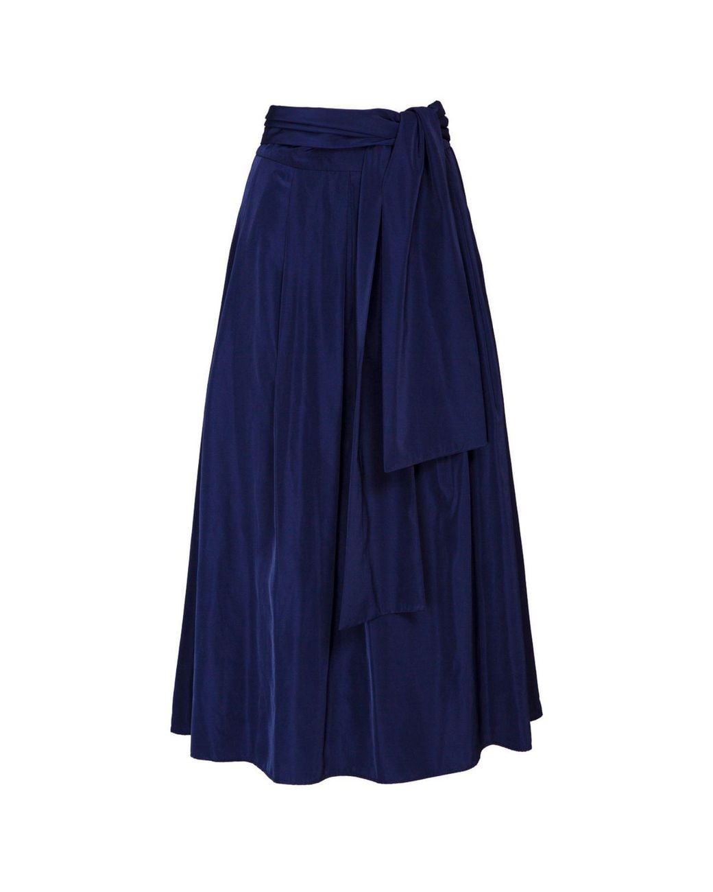 The Extreme Collection Blue Midi Skirt Taffeta With Waist Tie