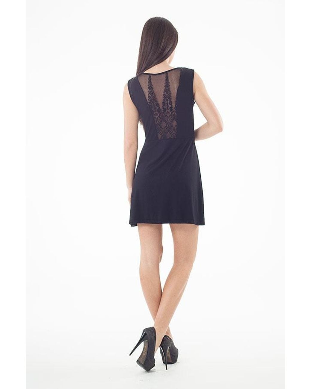 Conquista Black Lace Detail Skater Dress