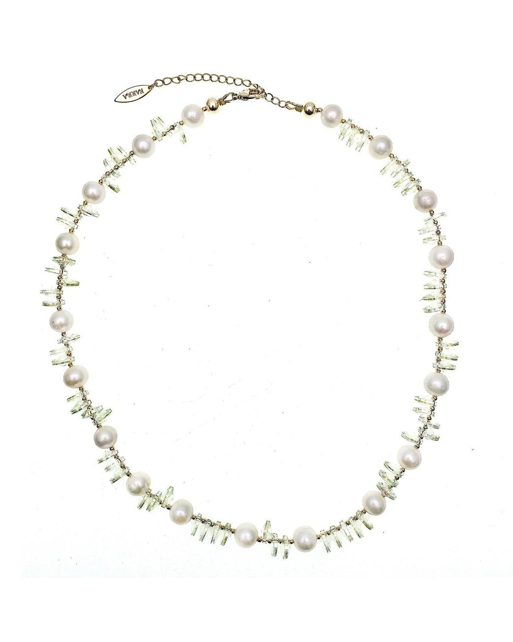 Farra Metallic Clear Crystals With Freshwater Pearls Necklace