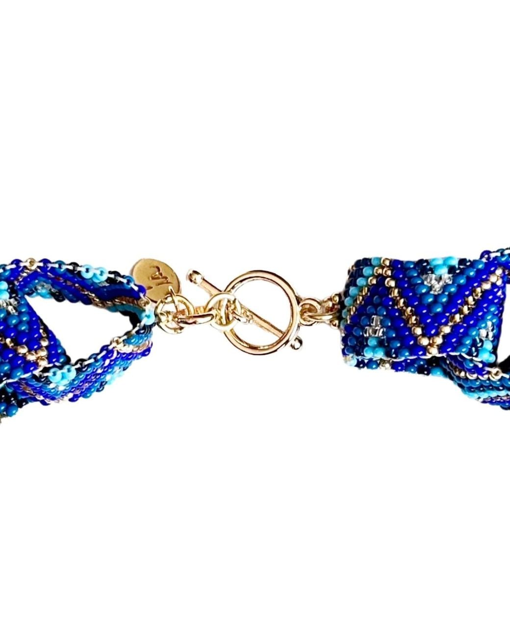 Iliana Arrazola Blue Bold Chunky Link Necklace, Glass Beads, Beaded Jewelry