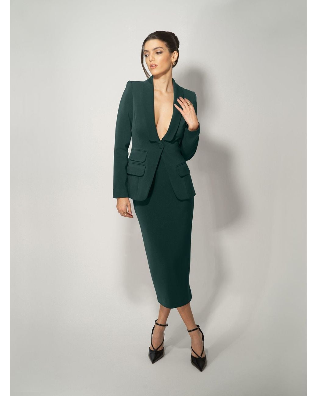 Tia Dorraine Green Vision Tailored Blazer & Skirt Suit