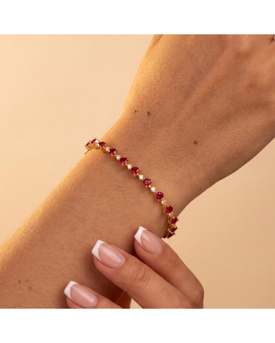 Latelita London Red Asscher Cut Heart Tennis Bracelet Ruby