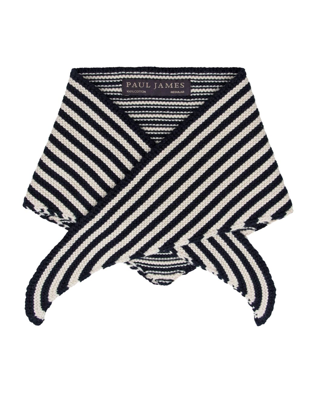 Paul James Knitwear Black Cotton Fender Garter Knit Striped Mini Neckerchief