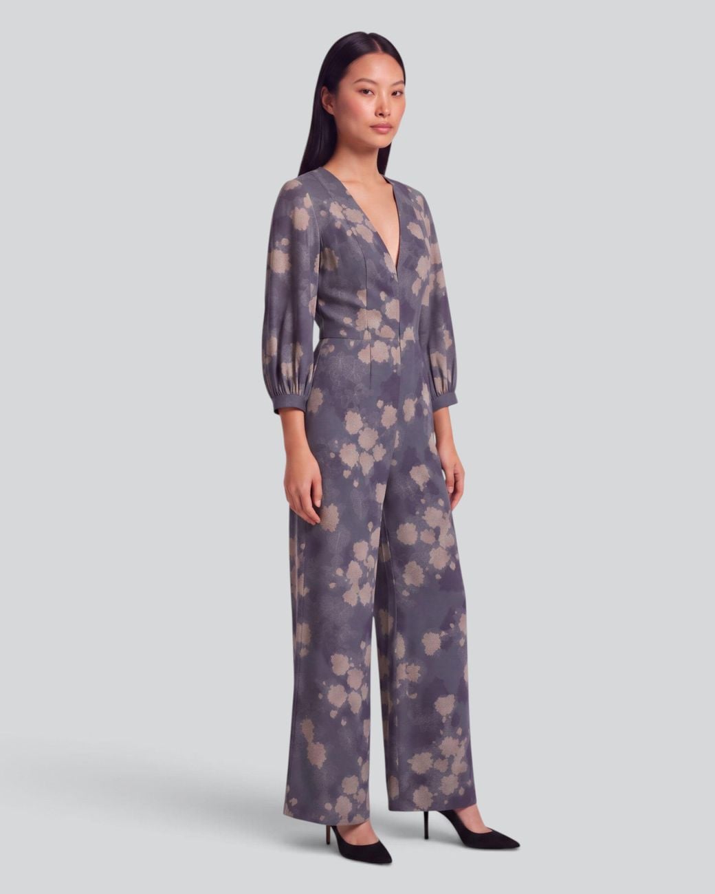 Lords of Harlech Blue Jill Lans Floral Stretch Tencel Jumpsuit
