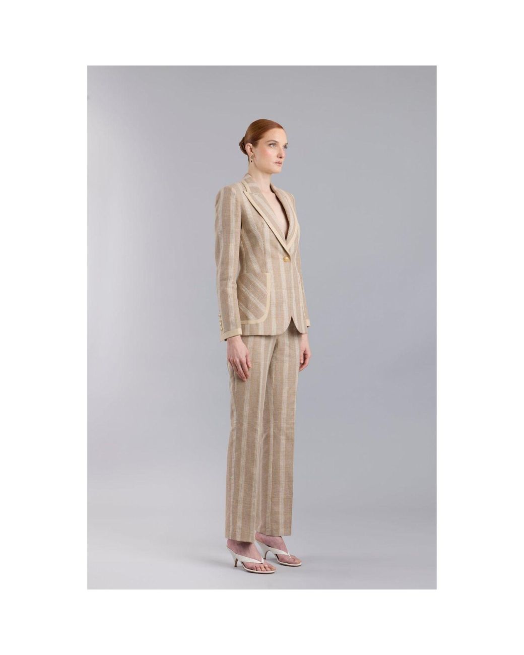 The Extreme Collection Natural Neutrals Camel Linen Tailored Blazer