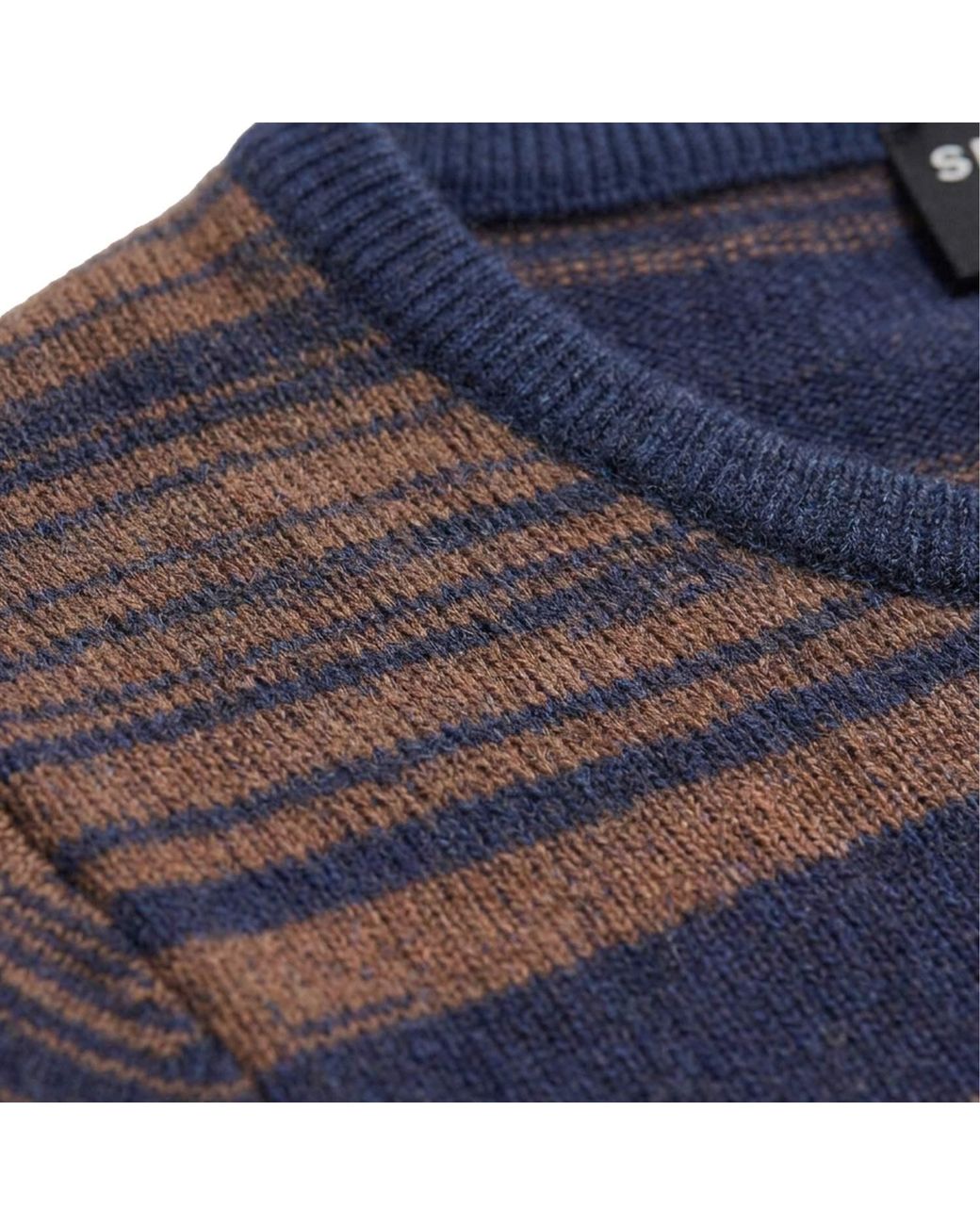 SEREN LONDON Blue Stripe Crewneck Wool Jumper – for men