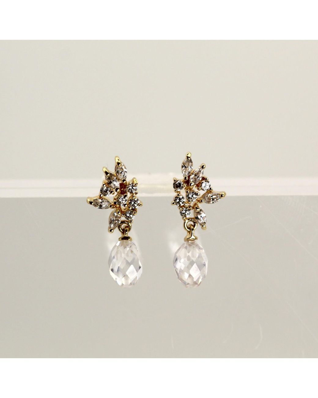 VicStoneNYC Fine Jewelry Metallic Crystal Bridal Floral Dangle Earrings