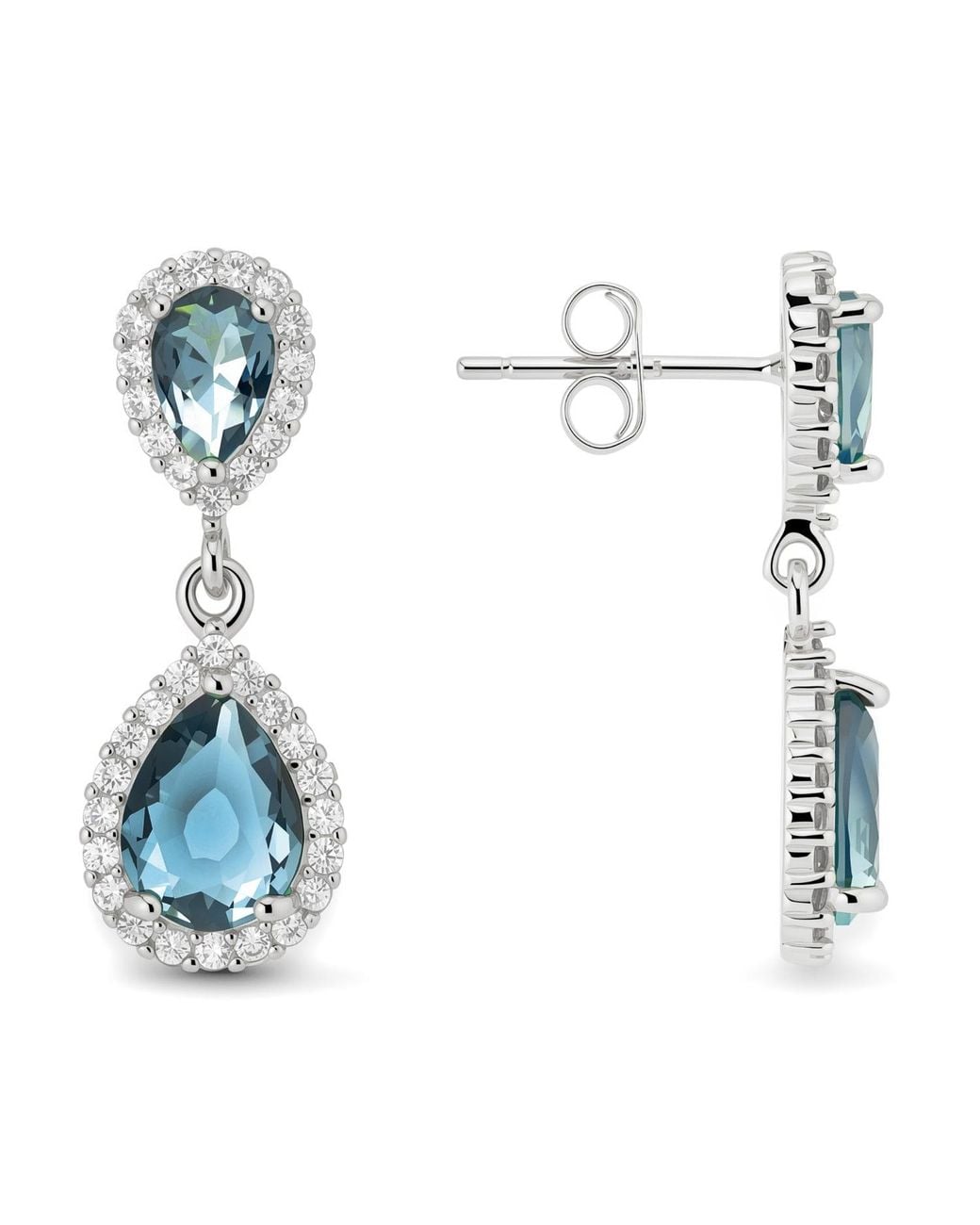 Kylie Harper Blue Pear-Cut London Halo Dangle Earrings