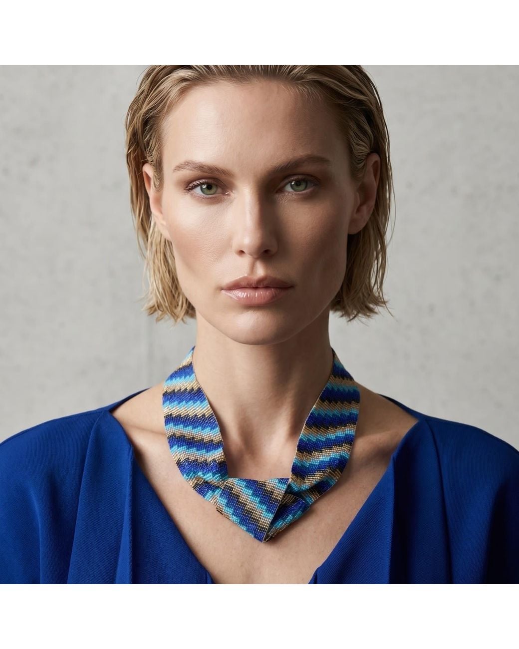 Iliana Arrazola Blue Minimalist Deconstructed Necklace, Glass Beads, Beaded Jewelry