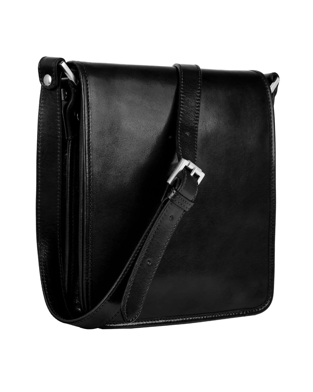 Time Resistance Black Small Leather Messenger Bag for men