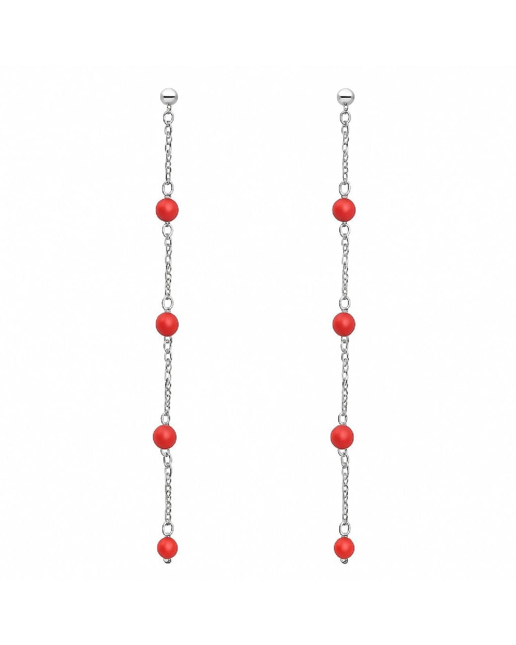 Unaloe White Sterling Mediterranean Coral Drop Earrings – Natural Coral Bead Elegant Jewelry