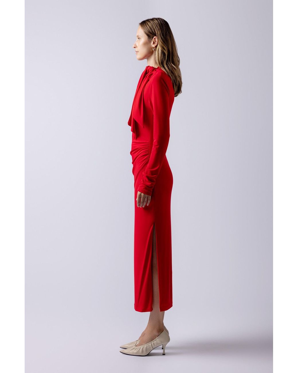 Lendrop Studios Red Yuna Tie Neck Midi Dress