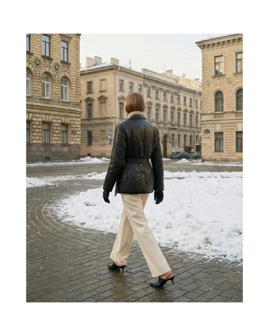 concept A trois Black Caviar Belted Quilted Blazer