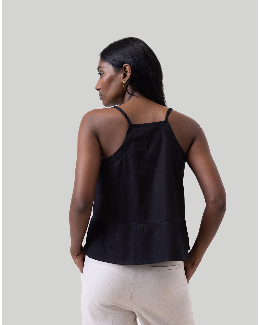 REISTOR Black V-Neck Cotton Camisole With Lace
