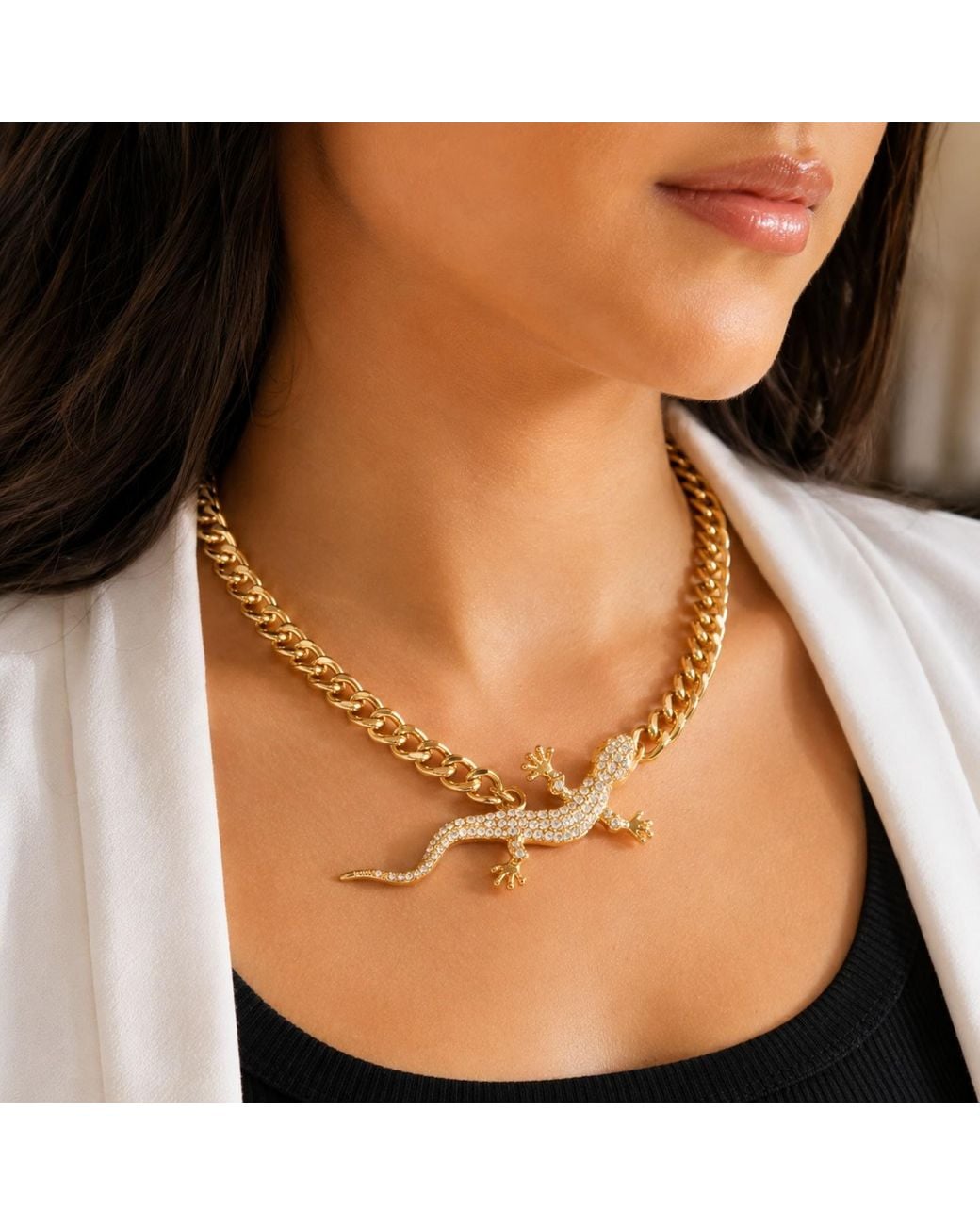 Caramel Vintage Jewellery Metallic Crystal Lizard Necklace