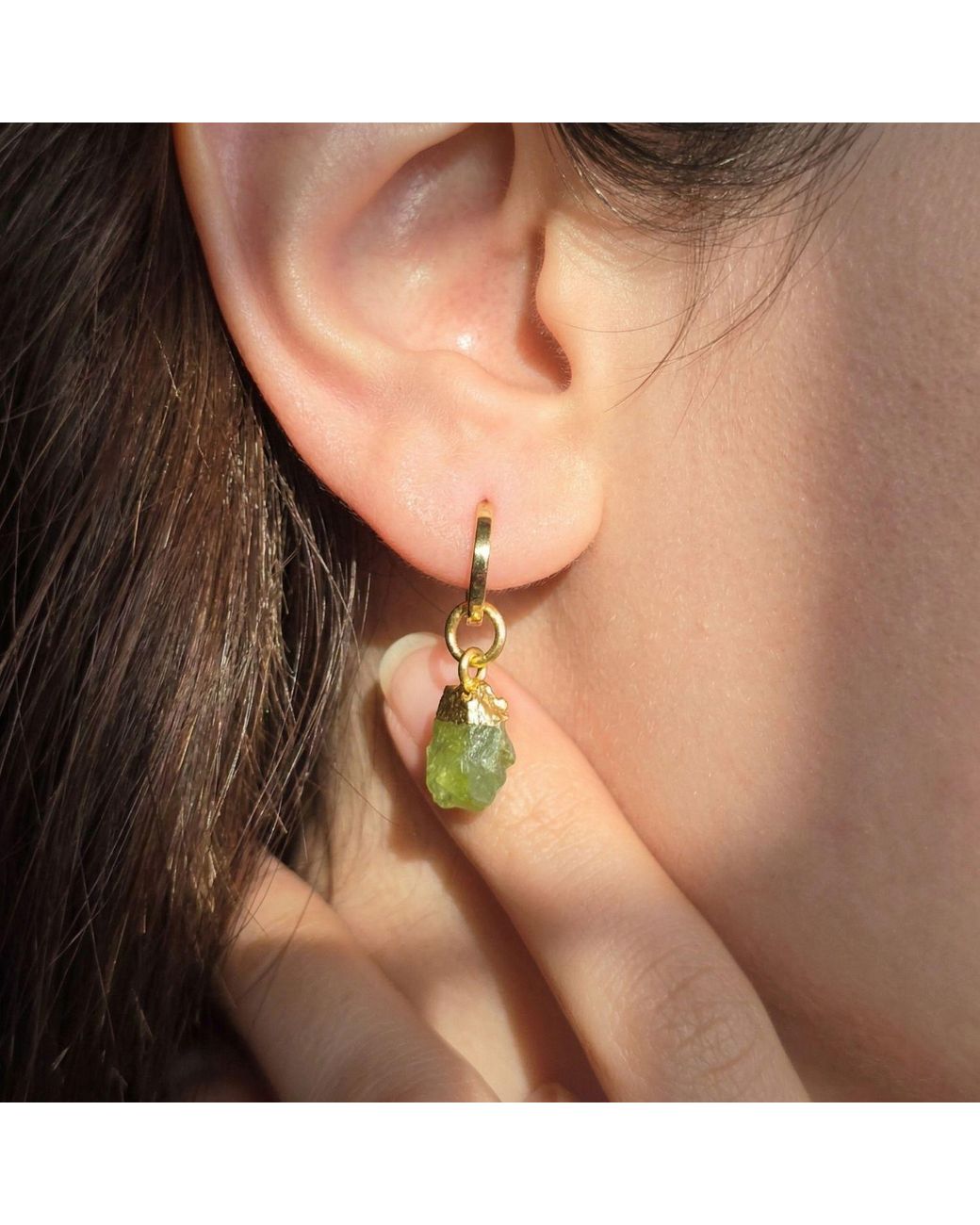 Sophelia Metallic Raw Peridot August Birthstone Plated Huggies