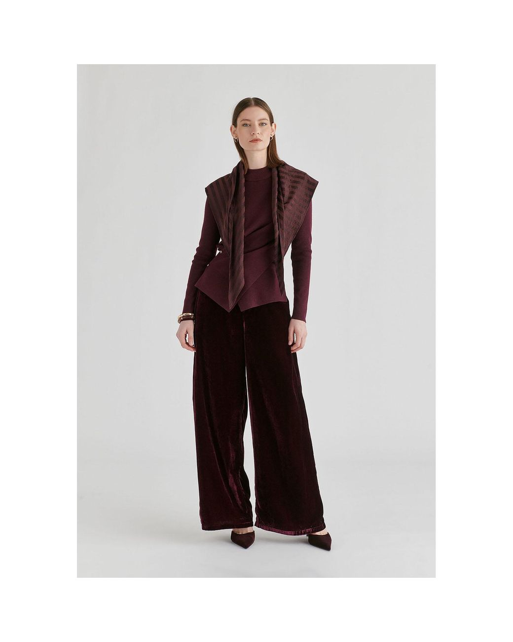 Paisie Purple Wrap Front Knit Top With Mock Neck And Button Detail