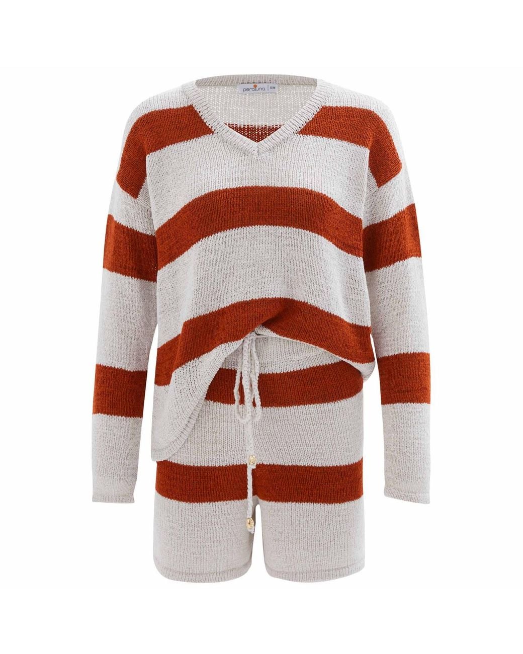 Peraluna Red Siena Knitted Striped Blouse & Shorts Matching Set