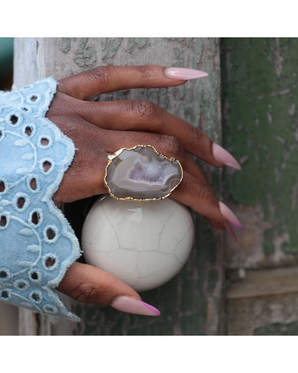 YAA YAA LONDON Metallic Neutral Mega Gemstone Gold Statement Ring
