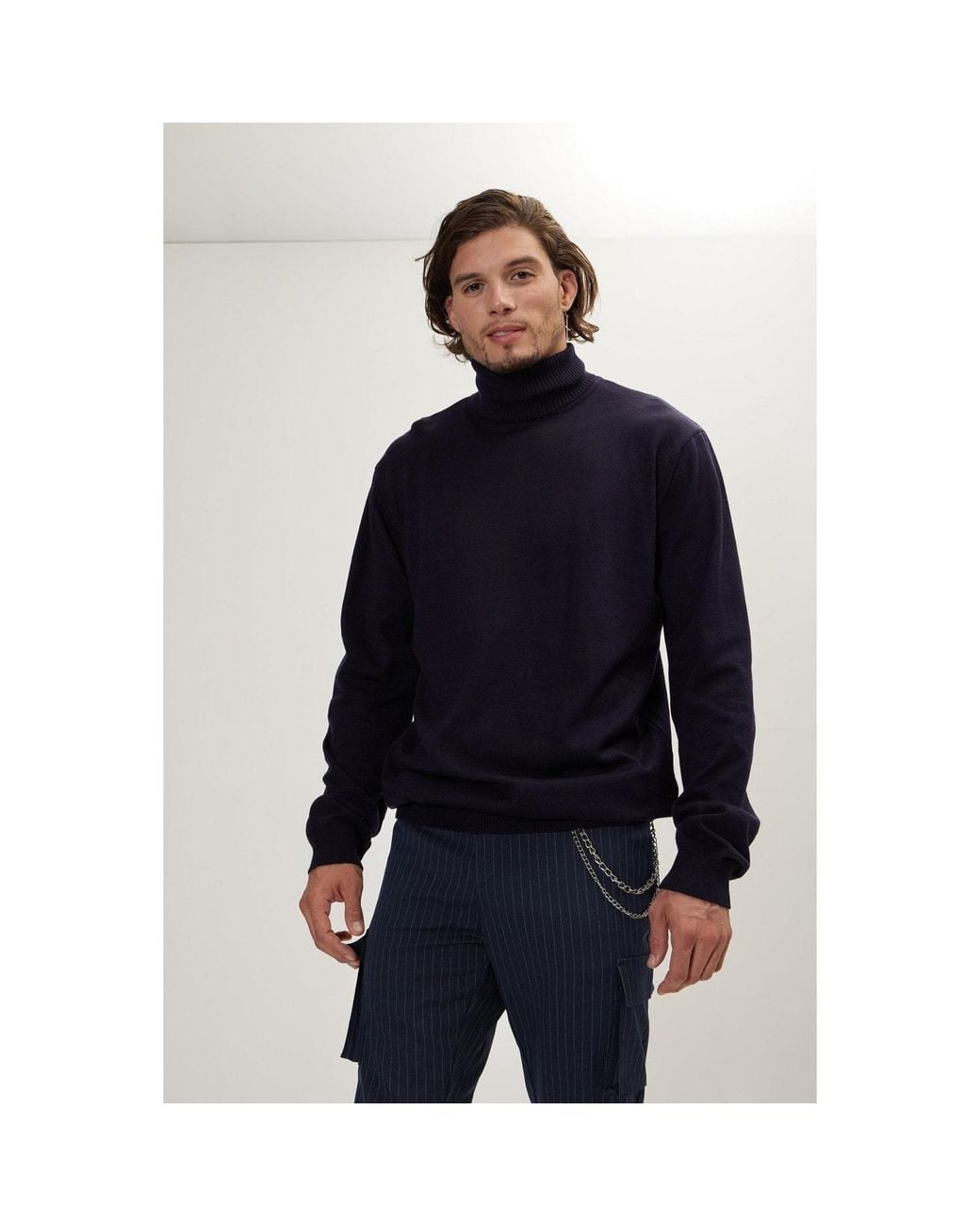 Ron Tomson Blue Rollneck Knit Sweater for men
