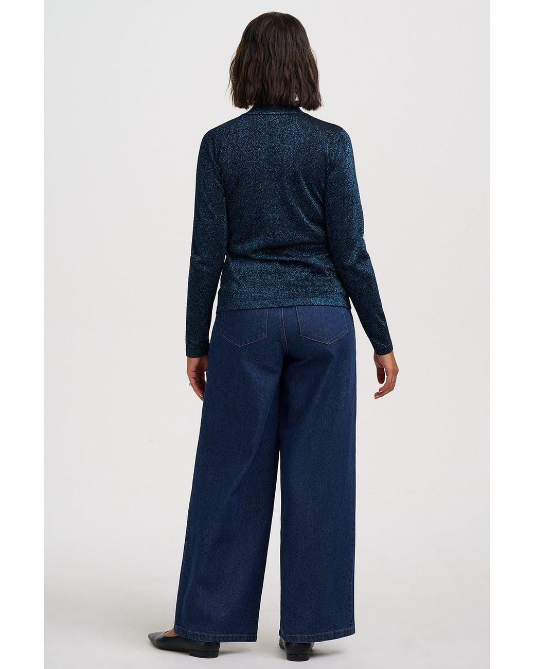 Sugarhill Blue Sarina Sparkly Knitted Turtleneck Top