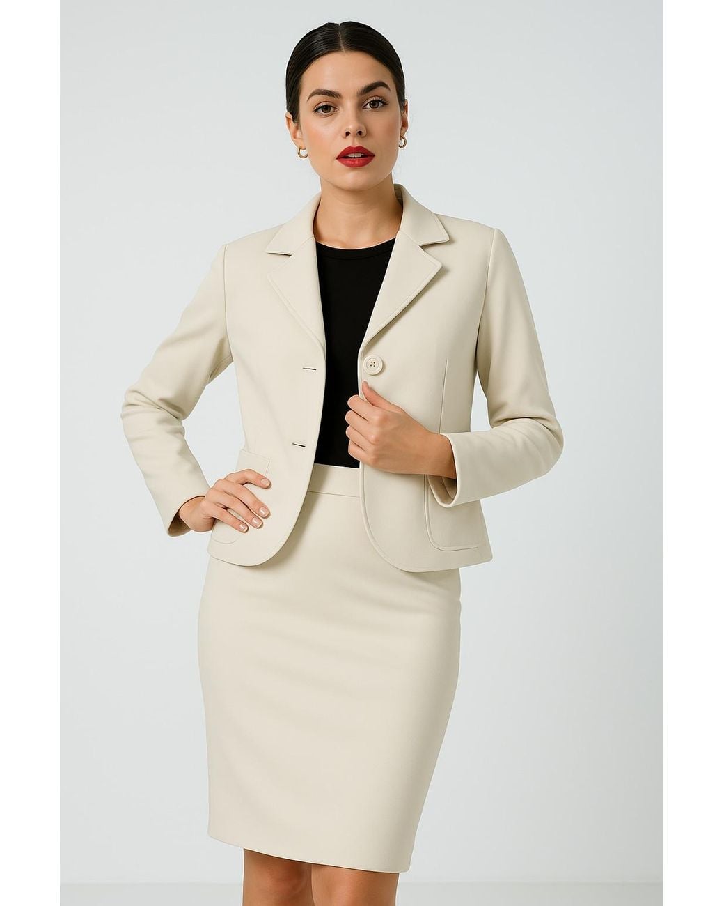Conquista Gray Neutrals Tailored Stretch Gabardine Blazer – Cotton Viscose Blend
