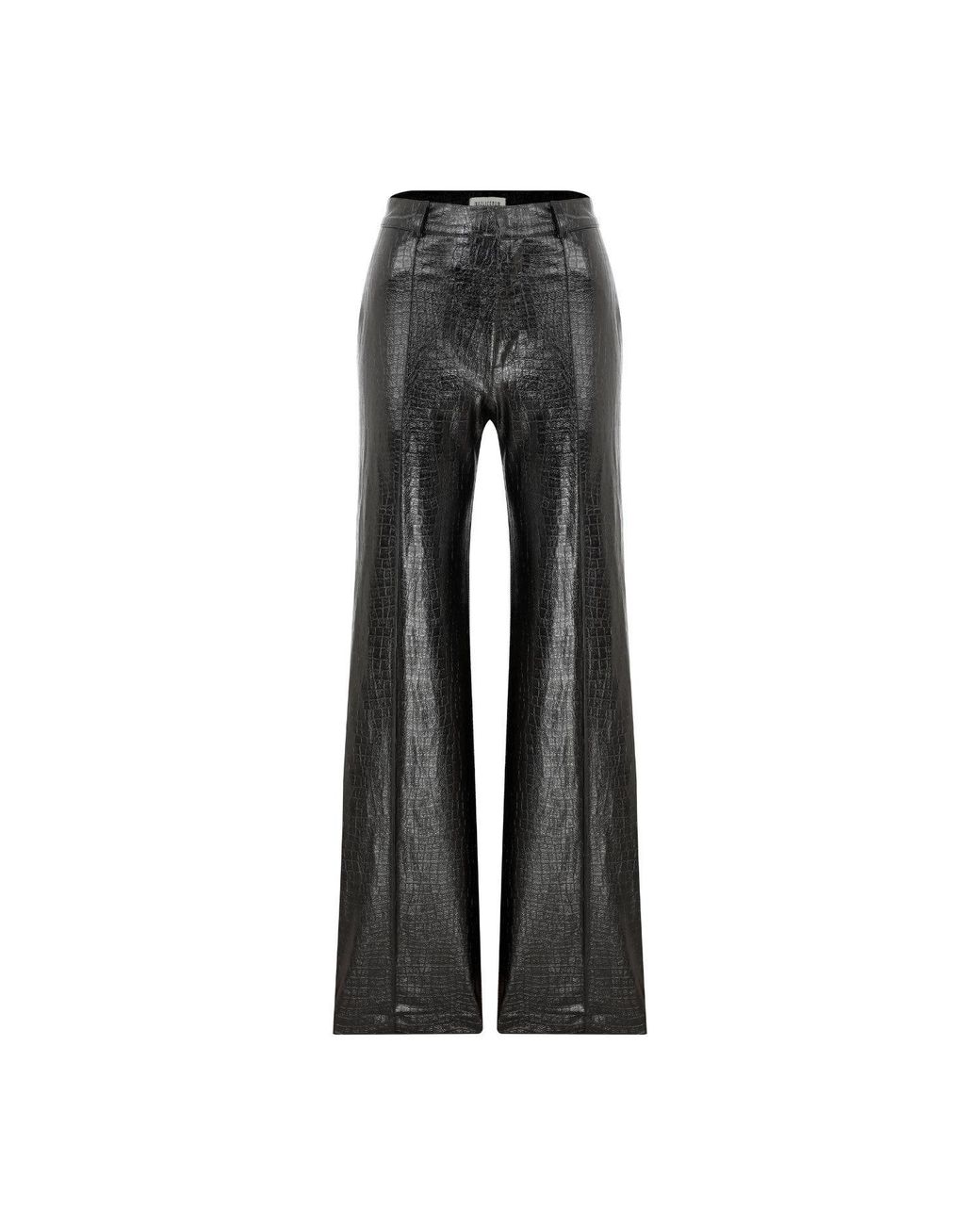 NAZLI CEREN Gray Millie Straight Cut Croc-Effect Trousers