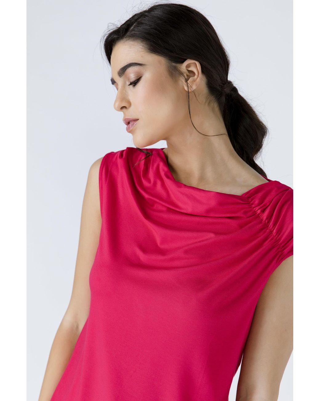 Conquista Red Draped Shoulder Top