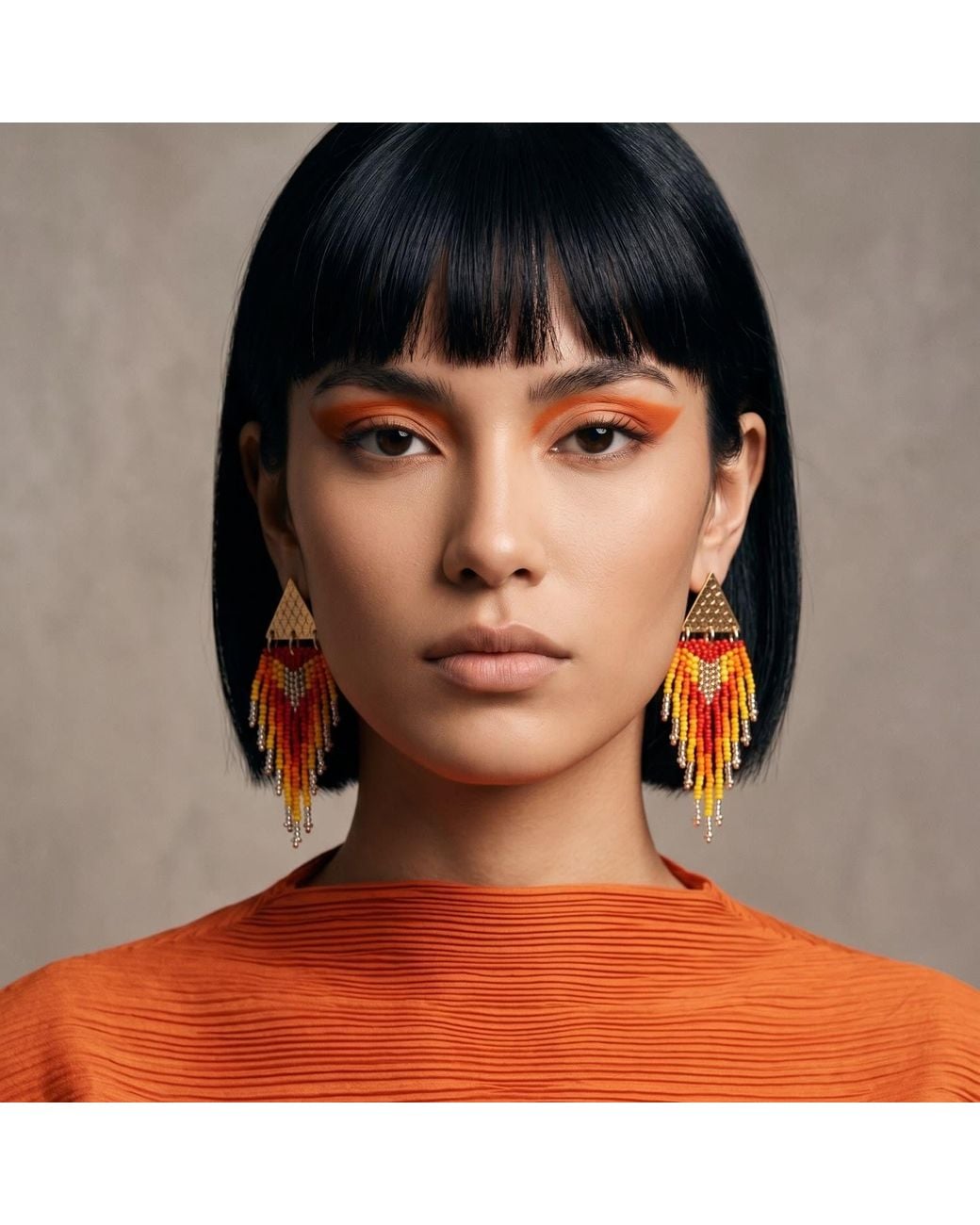 Iliana Arrazola Red Triangle Fringe, Dangle Earrings, And, Glass Beads, Beaded Jewelry