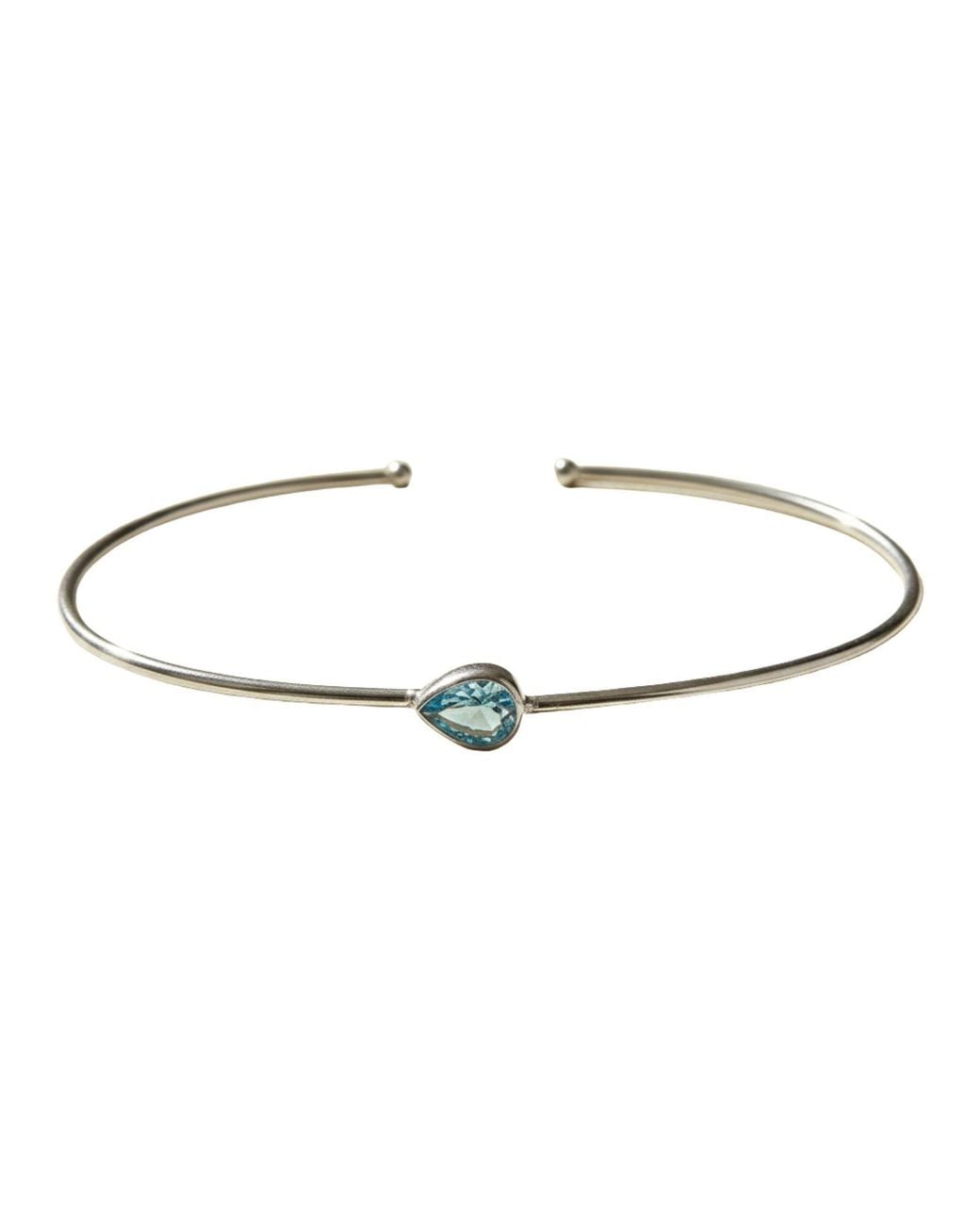 Sophelia Metallic Minimalist Sterling Aquamarine March Birthstone Bangle Bracelet