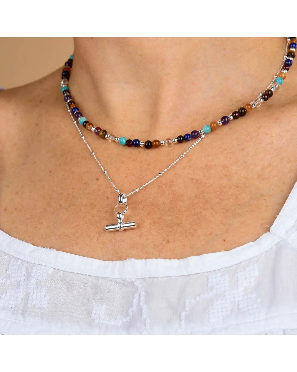 Nellou Jewellery Metallic Mini T Bar Necklace