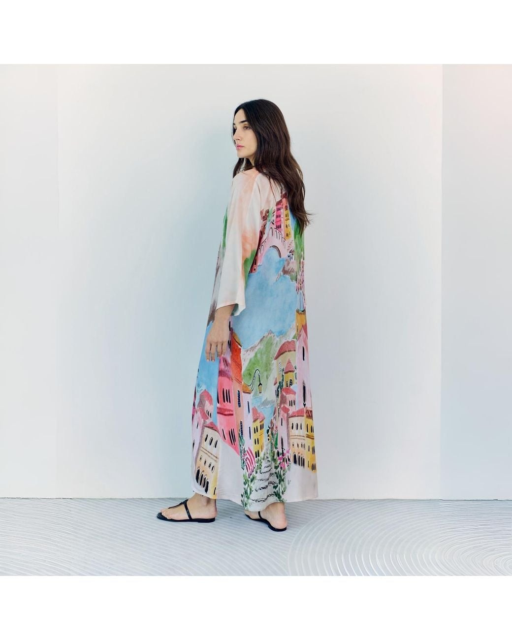 DHARA SHETH DUBAI Blue La Riviera Printed Long Kimono