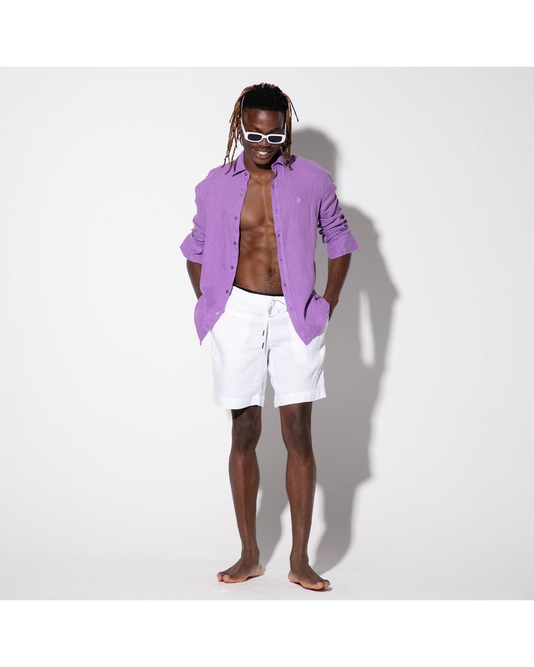 Maison Tangerine White Linen Shorts For for men