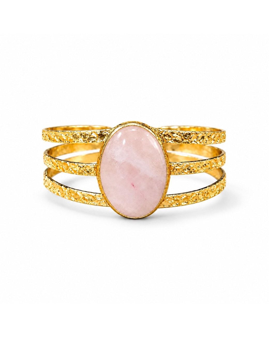 Saéa Yellow Blush Rose Quartz Hammered Triple Band Cuff Bracelet