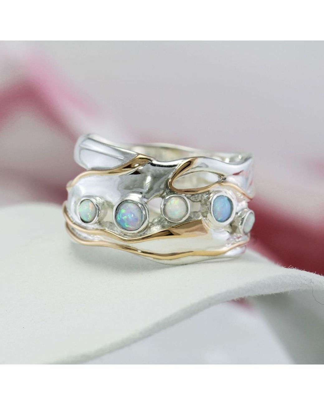 Isla Silver Blue Quintet Of Fire Opals Ring