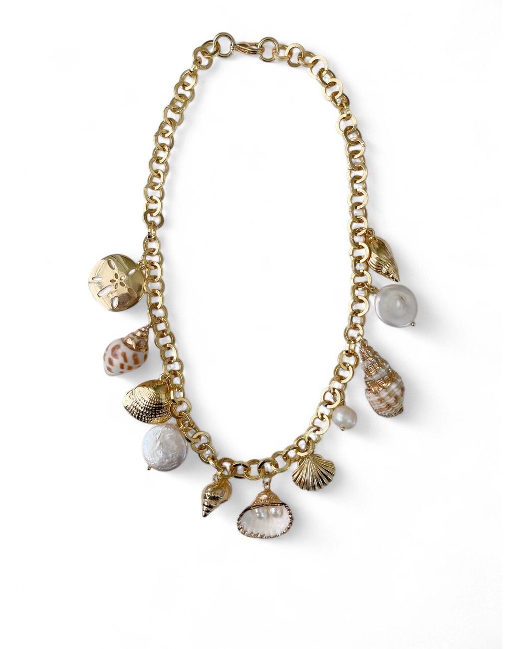 Carolina Benoit Metallic Kailua Seashells And Pearls Necklace