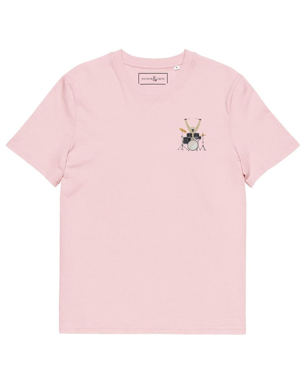 Anchor and Crew Pink Cotton Drummer Monkey Organic Cotton Embroidered T-Shirt