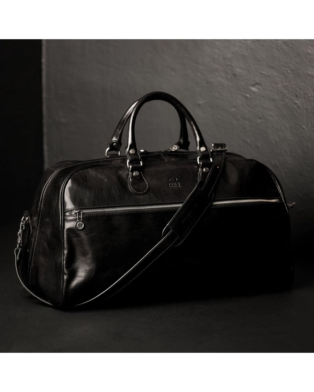 Time Resistance Black Leather Duffel Bag for men