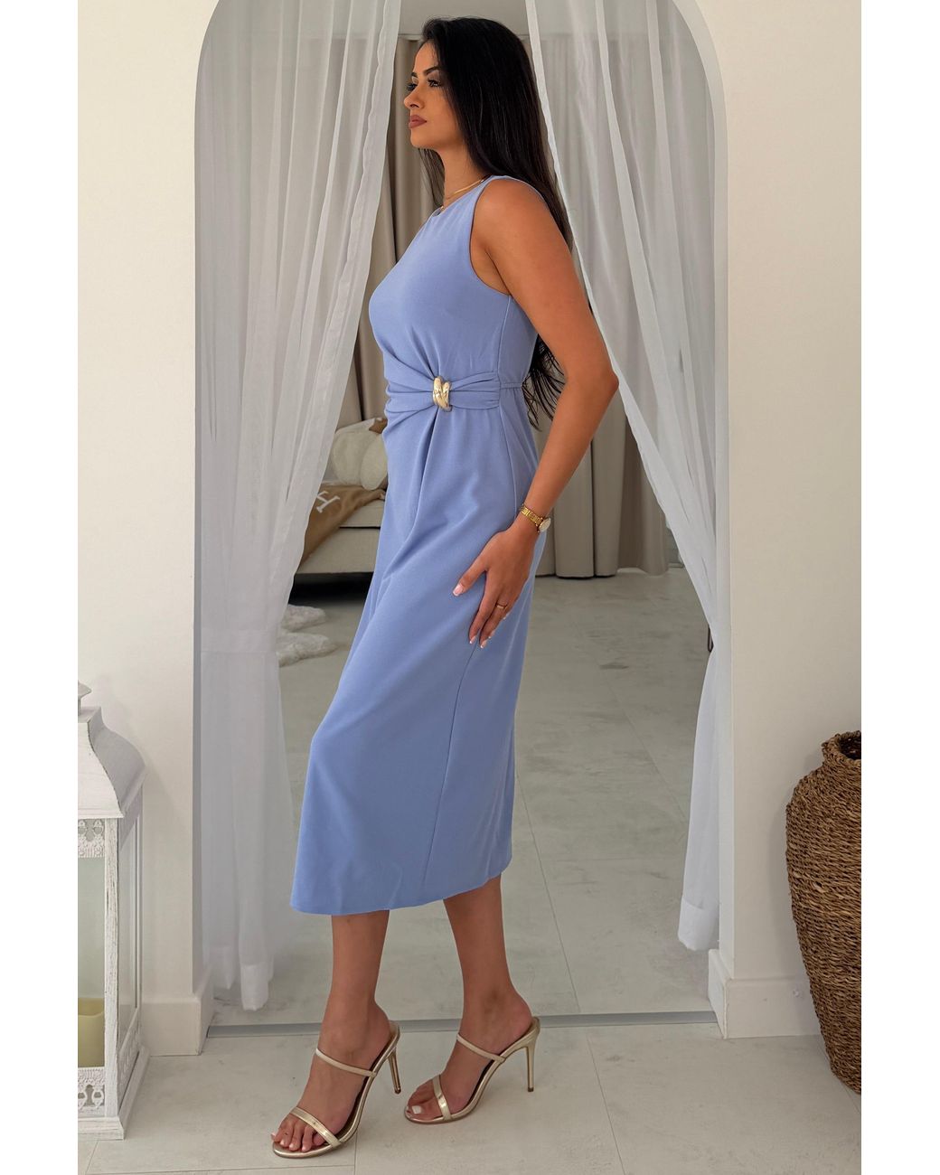 Girl In Mind Blue Louisa Buckle Wrap Detail Midi Dress