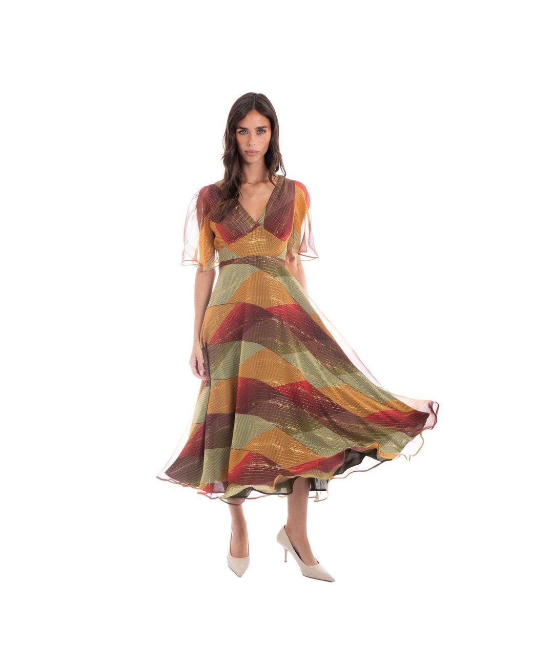 Sofia Tsereteli Brown Geometric Silk Chiffon Dress