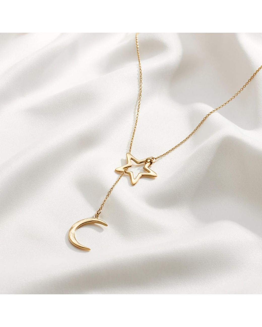 Posh Totty Designs Metallic Yellow Gold Plated Moon & Star Lariat Necklace