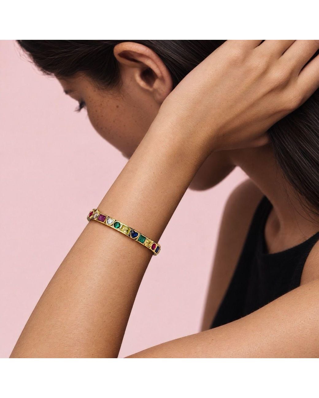 Saéa Metallic Jewel Tone Mixed-Cut Quartz Hinged Bangle Bracelet