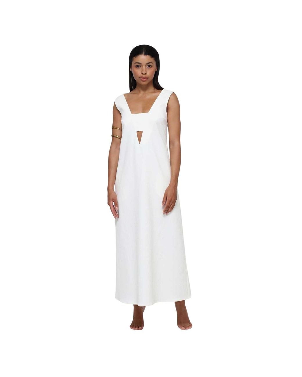 Humans & Land White V-Neck Maxi Dress With Pockets